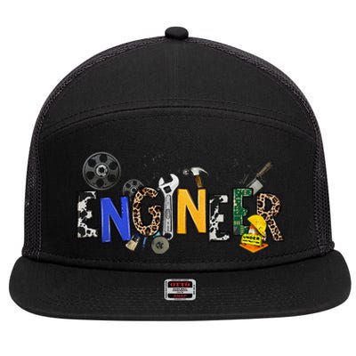 Cool Engineer Design With Engineering Tools And Gears 7 Panel Mesh Trucker Snapback Hat