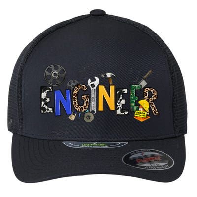 Cool Engineer Design With Engineering Tools And Gears Flexfit Unipanel Trucker Cap