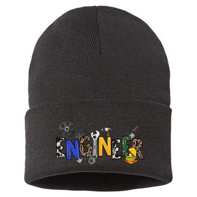Cool Engineer Design With Engineering Tools And Gears Sustainable Knit Beanie