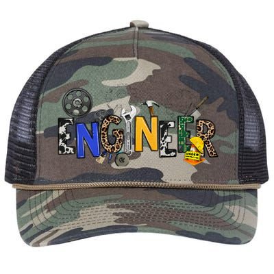 Cool Engineer Design With Engineering Tools And Gears Retro Rope Trucker Hat Cap