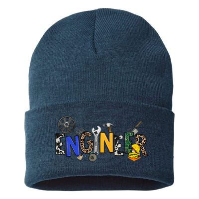 Cool Engineer Design With Engineering Tools And Gears Sustainable Knit Beanie