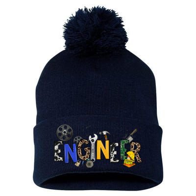 Cool Engineer Design With Engineering Tools And Gears Pom Pom 12in Knit Beanie