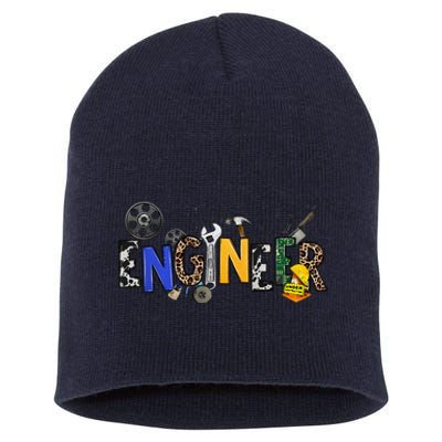 Cool Engineer Design With Engineering Tools And Gears Short Acrylic Beanie