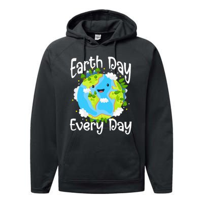 Cute Earth Day Every Day Save Our Planet Green Performance Fleece Hoodie