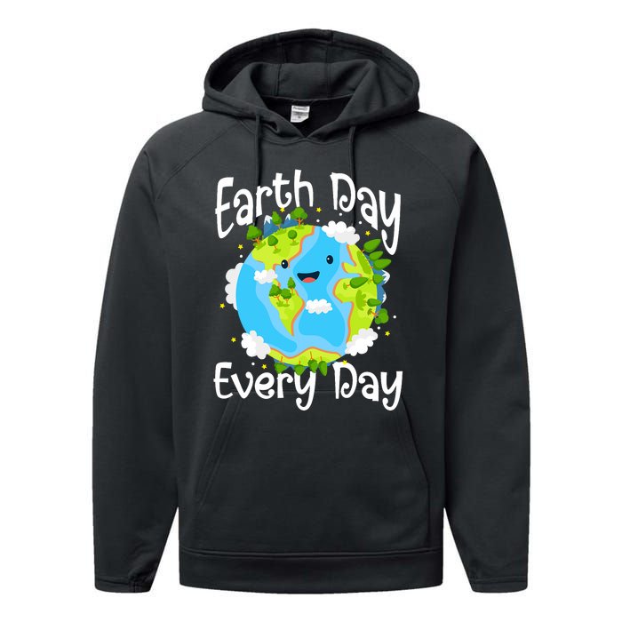 Cute Earth Day Every Day Save Our Planet Green Performance Fleece Hoodie