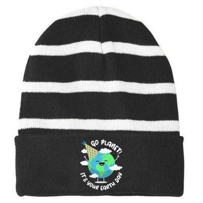 Cute Earth Day Go Planet Its Your Earth Day Striped Beanie with Solid Band