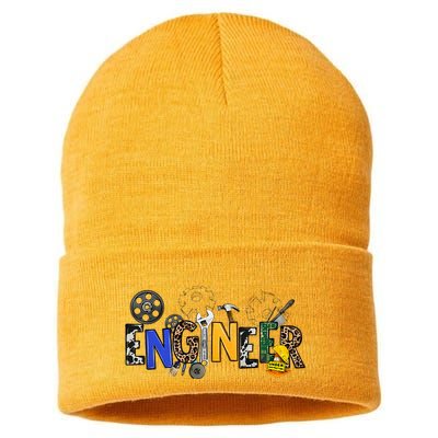 Cool Engineer Design With Engineering Tools And Gears Sustainable Knit Beanie