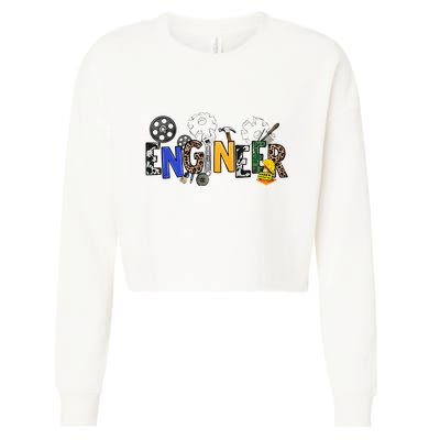 Cool Engineer Design With Engineering Tools And Gears Cropped Pullover Crew