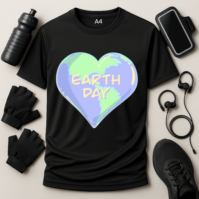 Cute Earth Day World Heart Cooling Performance Crew T-Shirt