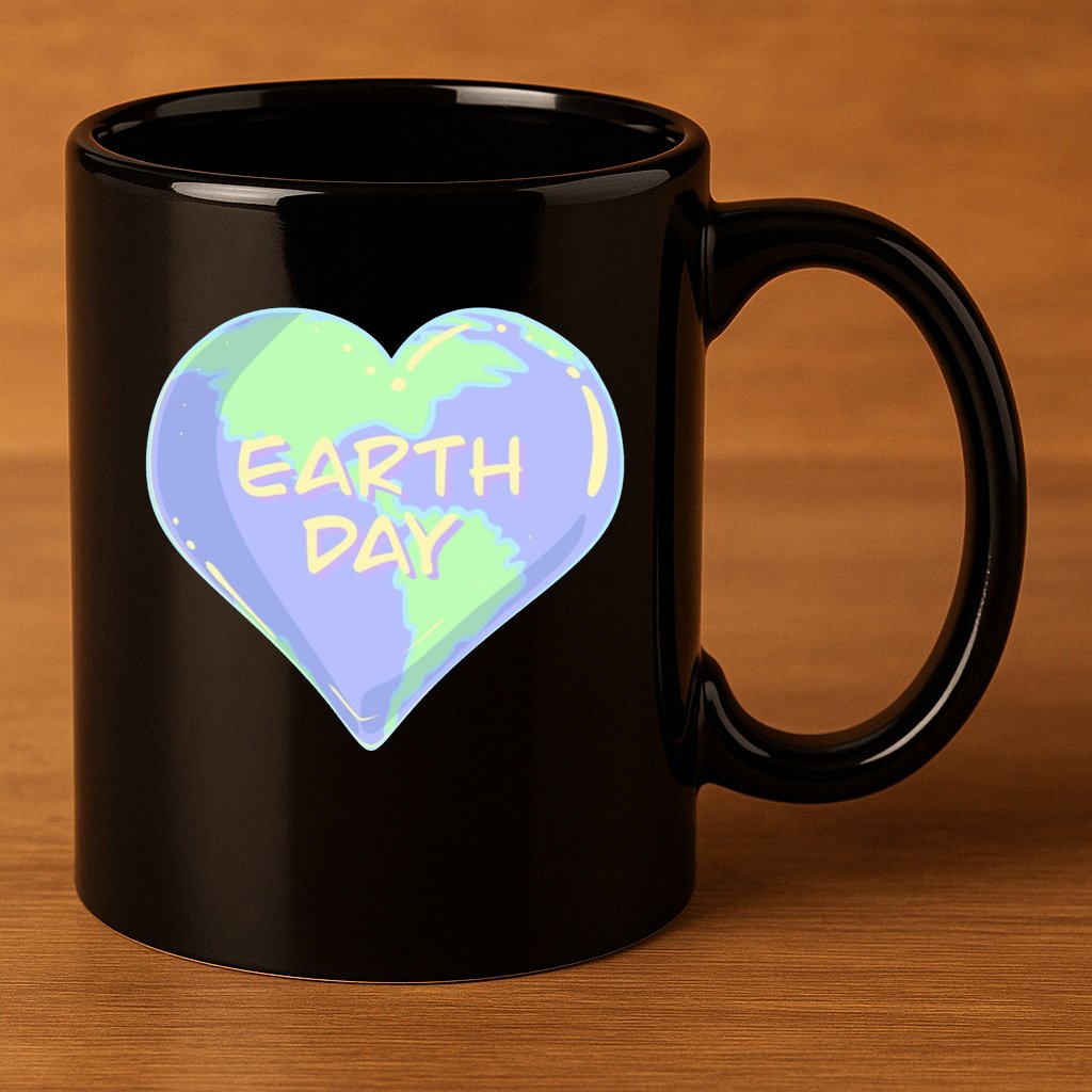 Cute Earth Day World Heart 11oz C Handle Ceramic Mug