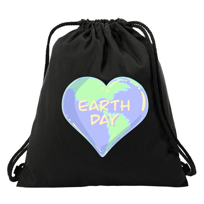Cute Earth Day World Heart Drawstring Bag