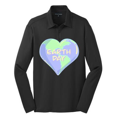 Cute Earth Day World Heart Silk Touch Performance Long Sleeve Polo