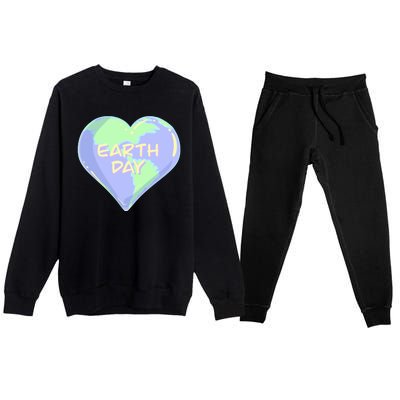 Cute Earth Day World Heart Premium Crewneck Sweatsuit Set