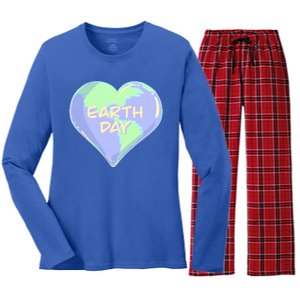 Cute Earth Day World Heart Women's Long Sleeve Flannel Pajama Set 