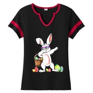 Cute Easter Dabbing Bunny Rabbit With Easter Eggs Ladies Halftime Notch Neck Tee