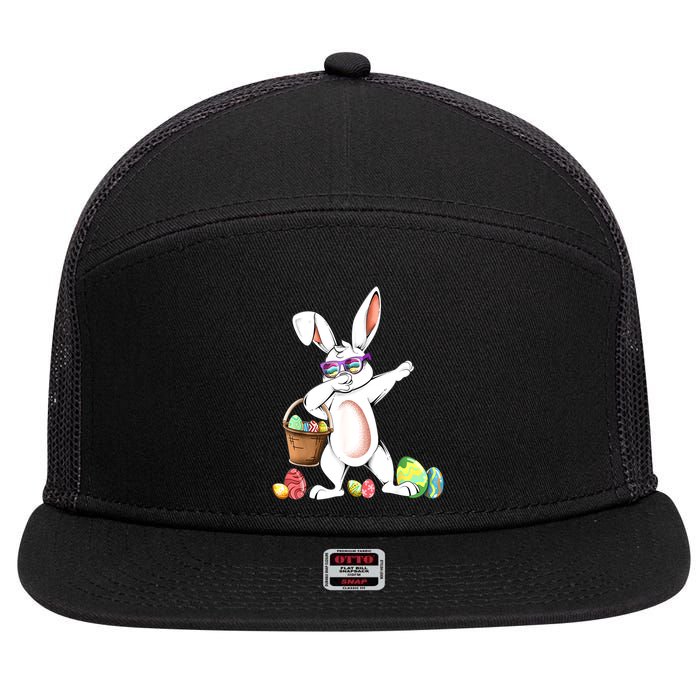 Cute Easter Dabbing Bunny Rabbit With Easter Eggs 7 Panel Mesh Trucker Snapback Hat