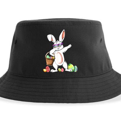 Cute Easter Dabbing Bunny Rabbit With Easter Eggs Sustainable Bucket Hat