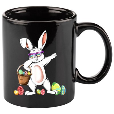 Cute Easter Dabbing Bunny Rabbit With Easter Eggs 11oz C Handle Ceramic Mug