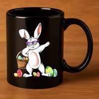 Cute Easter Dabbing Bunny Rabbit With Easter Eggs 11oz C Handle Ceramic Mug