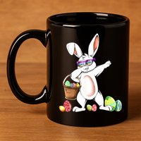 Cute Easter Dabbing Bunny Rabbit With Easter Eggs 11oz C Handle Ceramic Mug