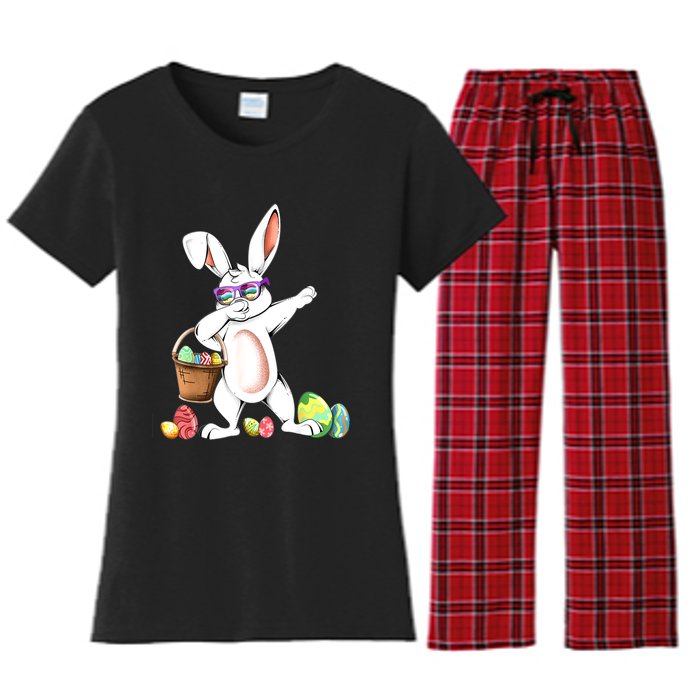 Cute Easter Dabbing Bunny Rabbit With Easter Eggs Women's Flannel Pajama Set