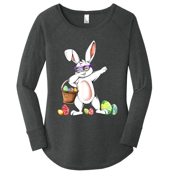 Cute Easter Dabbing Bunny Rabbit With Easter Eggs Women's Perfect Tri Tunic Long Sleeve Shirt