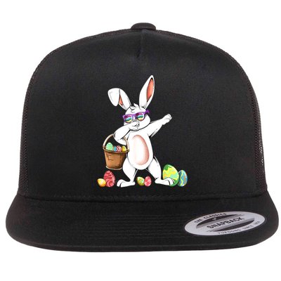 Cute Easter Dabbing Bunny Rabbit With Easter Eggs Flatbill Hat