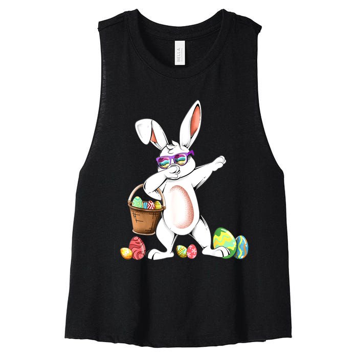 Cute Easter Dabbing Bunny Rabbit With Easter Eggs Women's Racerback Cropped Tank