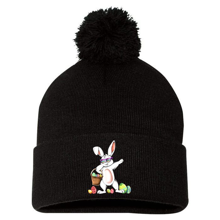 Cute Easter Dabbing Bunny Rabbit With Easter Eggs Pom Pom 12in Knit Beanie