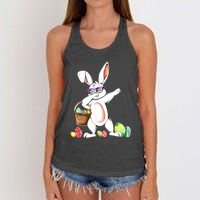 Cute Easter Dabbing Bunny Rabbit With Easter Eggs Women's Knotted Racerback Tank