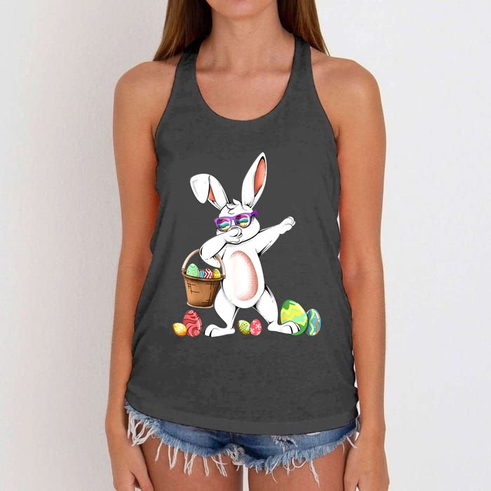 Cute Easter Dabbing Bunny Rabbit With Easter Eggs Women's Knotted Racerback Tank