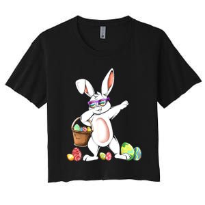 Cute Easter Dabbing Bunny Rabbit With Easter Eggs Women's Crop Top Tee