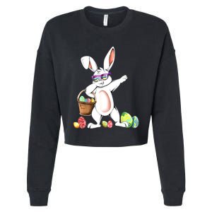 Cute Easter Dabbing Bunny Rabbit With Easter Eggs Cropped Pullover Crew