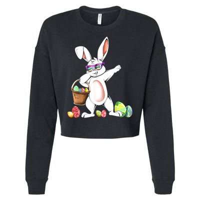 Cute Easter Dabbing Bunny Rabbit With Easter Eggs Cropped Pullover Crew