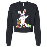 Cute Easter Dabbing Bunny Rabbit With Easter Eggs Cropped Pullover Crew