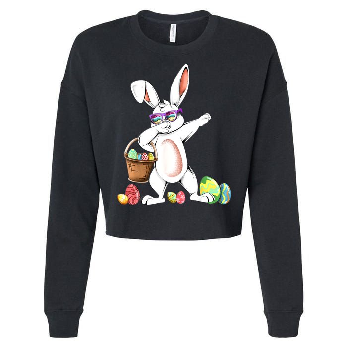 Cute Easter Dabbing Bunny Rabbit With Easter Eggs Cropped Pullover Crew