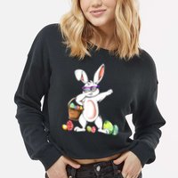 Cute Easter Dabbing Bunny Rabbit With Easter Eggs Cropped Pullover Crew