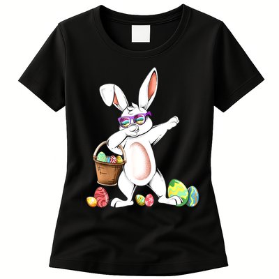 Cute Easter Dabbing Bunny Rabbit With Easter Eggs Womens T-Shirt