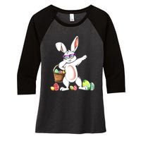 Cute Easter Dabbing Bunny Rabbit With Easter Eggs Women's Tri-Blend 3/4-Sleeve Raglan Shirt