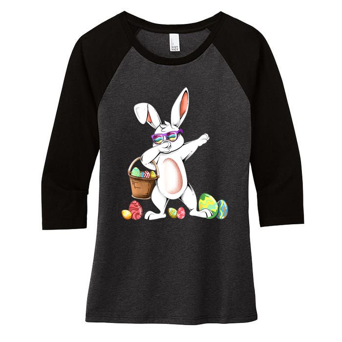 Cute Easter Dabbing Bunny Rabbit With Easter Eggs Women's Tri-Blend 3/4-Sleeve Raglan Shirt