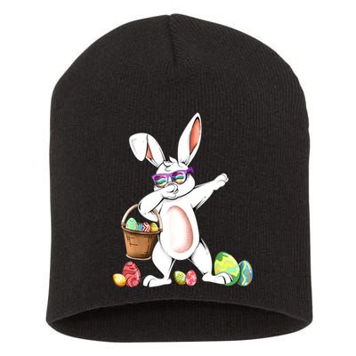 Cute Easter Dabbing Bunny Rabbit With Easter Eggs Short Acrylic Beanie