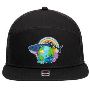 Colorful Earth Day Ocean Sea Life 7 Panel Mesh Trucker Snapback Hat