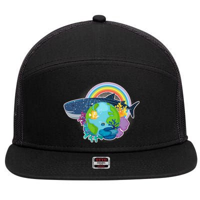 Colorful Earth Day Ocean Sea Life 7 Panel Mesh Trucker Snapback Hat