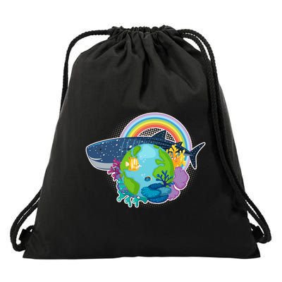 Colorful Earth Day Ocean Sea Life Drawstring Bag