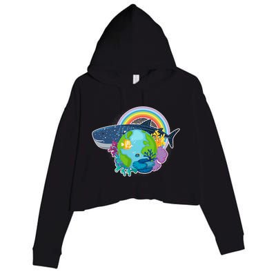 Colorful Earth Day Ocean Sea Life Crop Fleece Hoodie