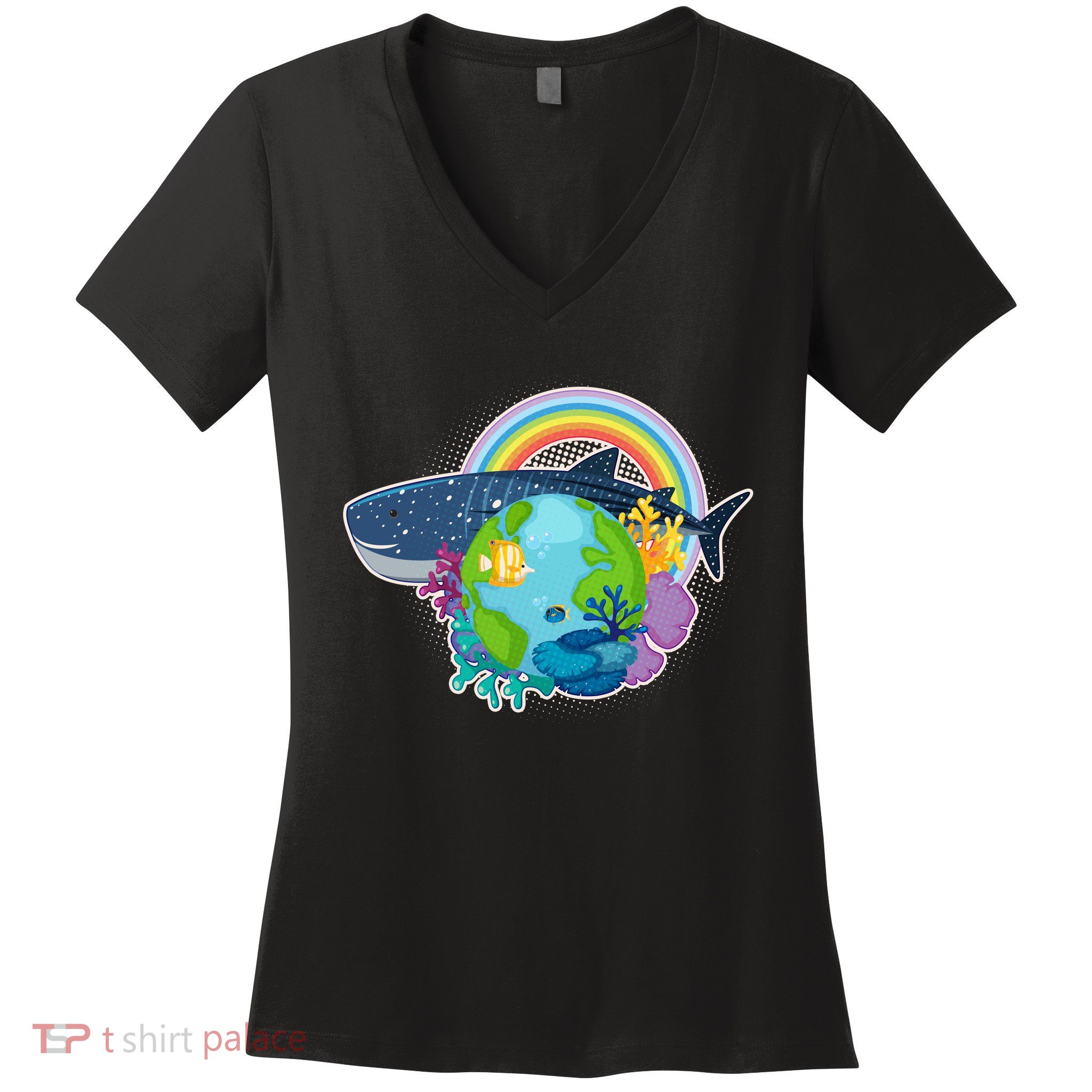 Colorful Earth Day Ocean Sea Life Women's V-Neck T-Shirt