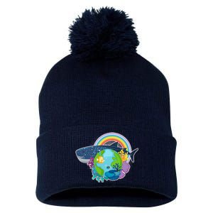 Colorful Earth Day Ocean Sea Life Pom Pom 12in Knit Beanie