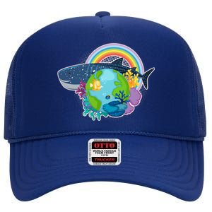 Colorful Earth Day Ocean Sea Life High Crown Mesh Back Trucker Hat