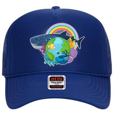 Colorful Earth Day Ocean Sea Life High Crown Mesh Back Trucker Hat