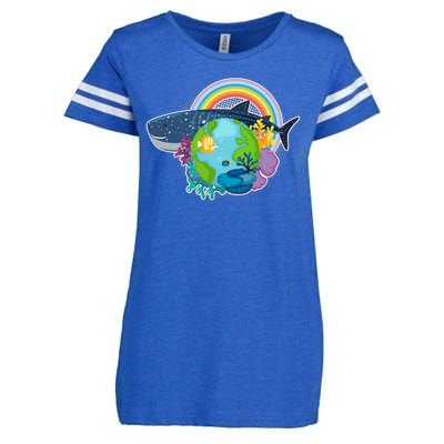 Colorful Earth Day Ocean Sea Life Enza Ladies Jersey Football T-Shirt